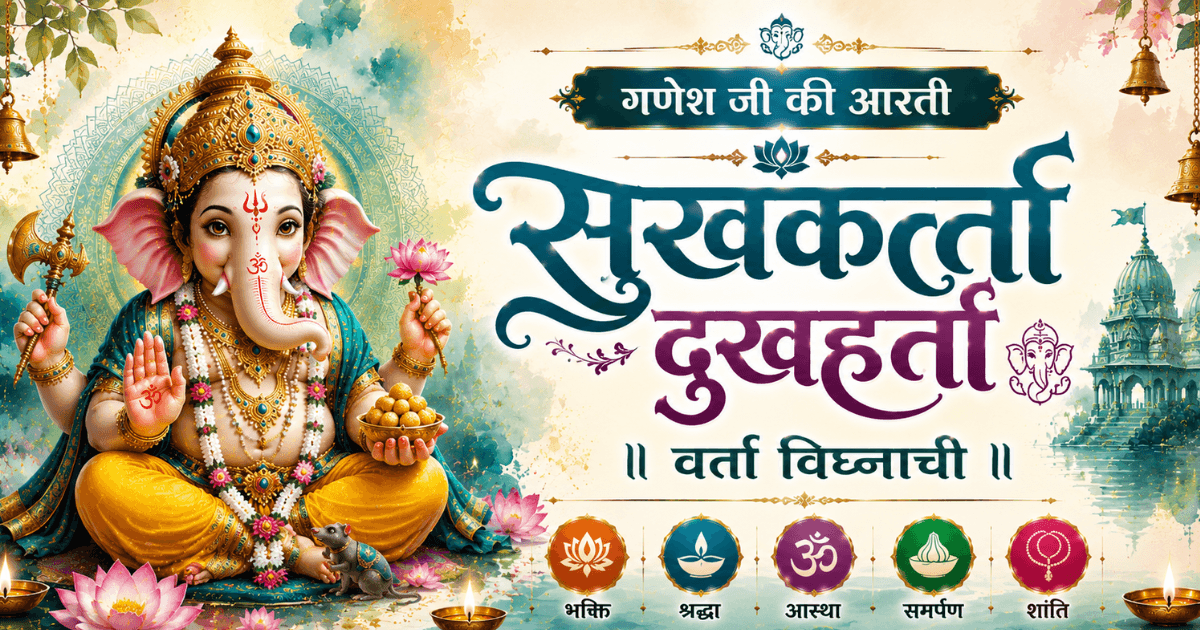 Ganesh Ji ki aarti Sukhkarta Dukhharta ka devotional image, Ganpati Bappa aur mangal aarti ka pavitra roop