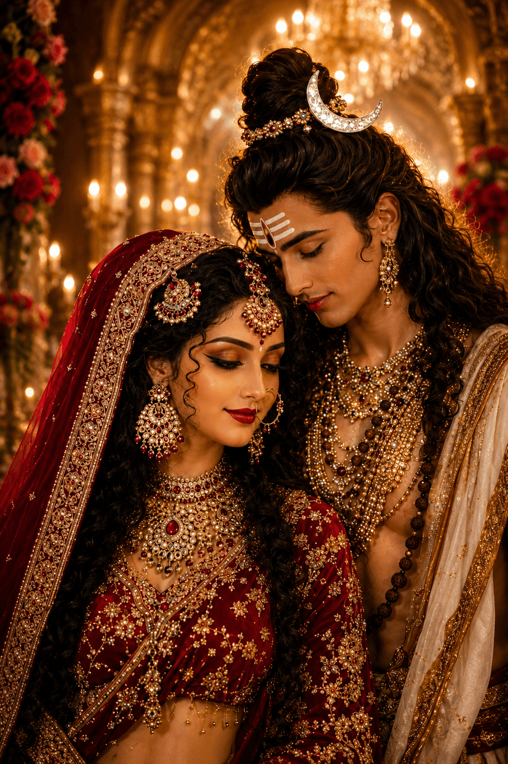 Elegant 4K image of Lord Shiva and Goddess Parvati in divine wedding attire, free HD wallpaper and instant download.