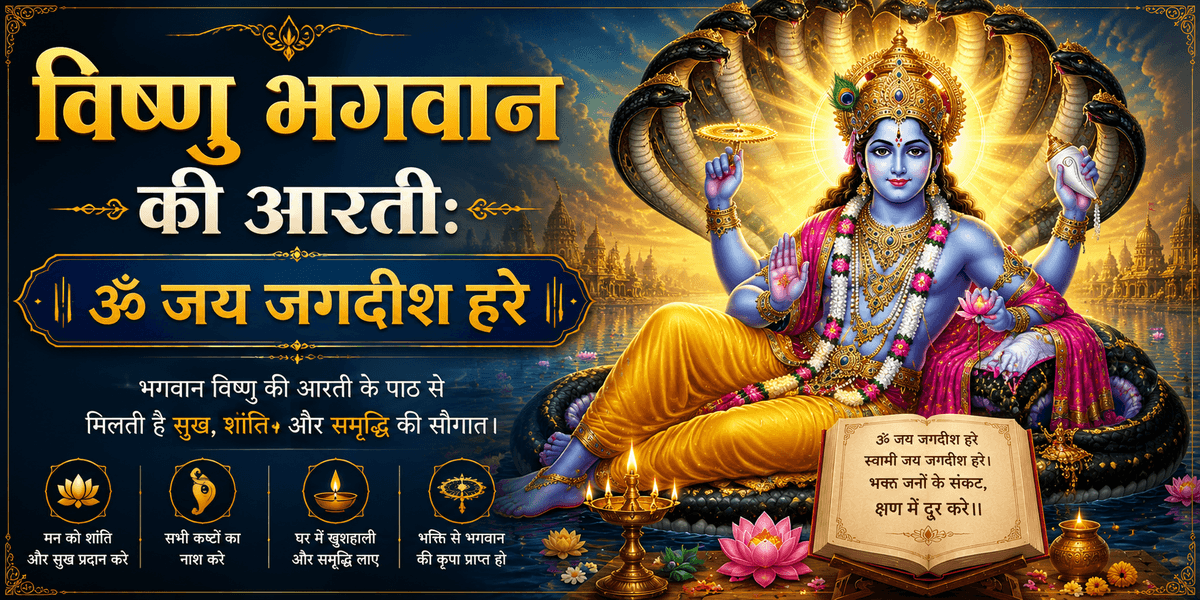 विष्णु भगवान की आरती 'ॐ जय जगदीश हरे' का भक्ति से भरा चित्र